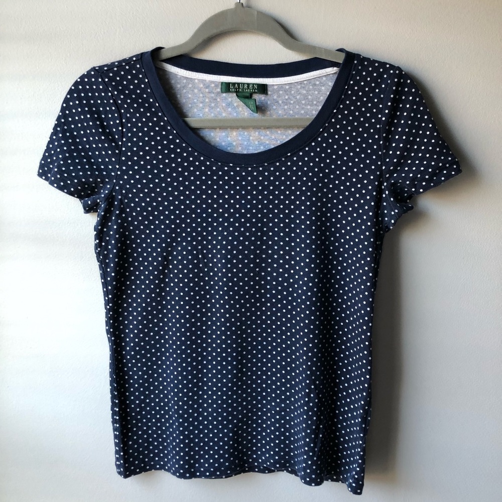 Ralph Lauren navy blue polkadot top